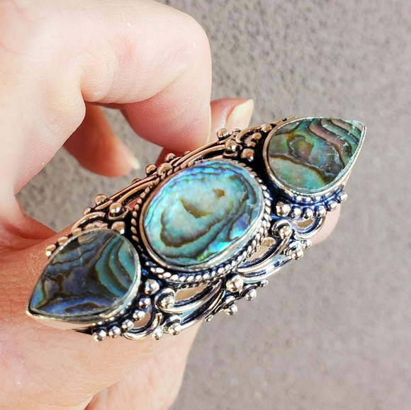 New Amazing Abalone Shell 925 Silver Statement Ring. - Picture 11 of 16